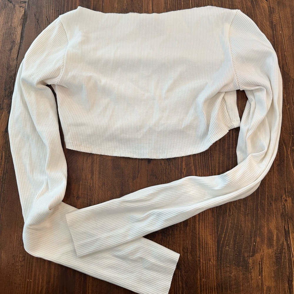 Naked wardrobe white long sleeve crop top